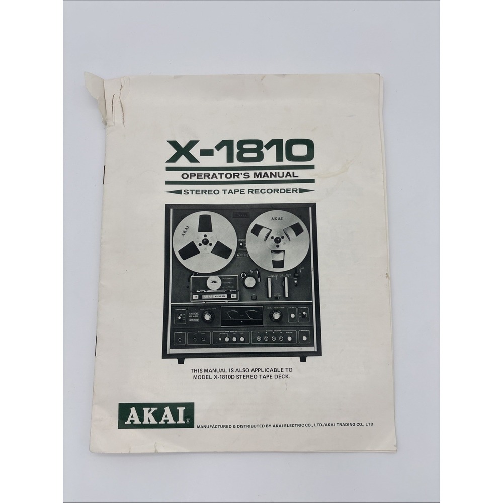 Original Vintage AKAI X-1810 X-1810D Stereo Tape Recorder Operator Manual